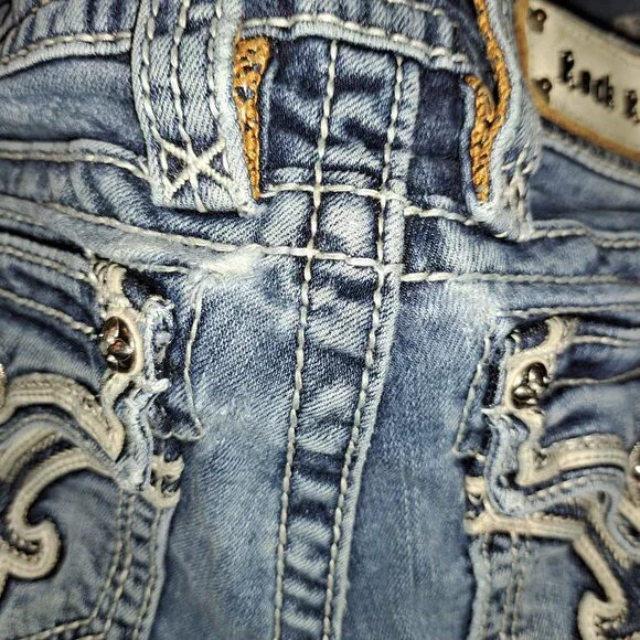 🪨 Rock Revival Allegra Skinny Jeans W/Leather Embroidered Flap Pockets size 25 - Picture 13 of 16